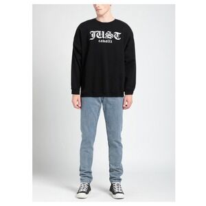 Just Cavalli printed designer crew neck sweatshirt top Size M black authentic‎